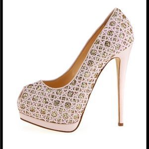 New Giuseppe Zanotti Design Sharon glitter platform pink gold heels peel toe 6.5